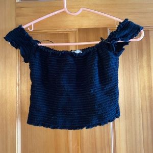 Black Cropped Off Shoulder Top
